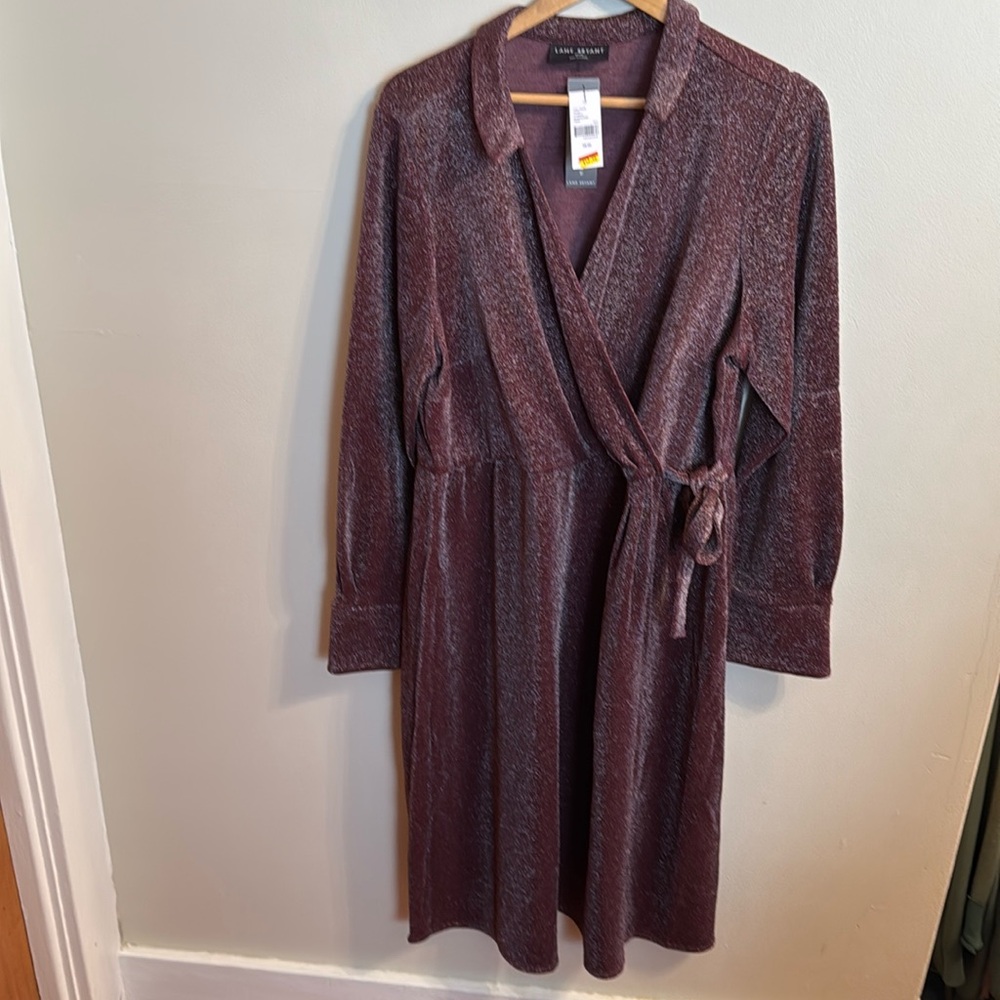 NWT Lane Bryant Burgundy Metallic Faux Wrap Dress